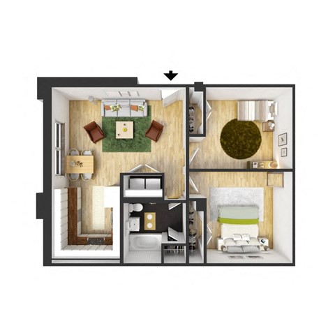 Floor plan for 2 beds, 1 bath, 824 sqft